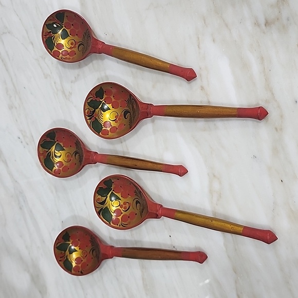Vintage Other - Set of 2 Vintage Russian Khokhloma Wooden Spoons